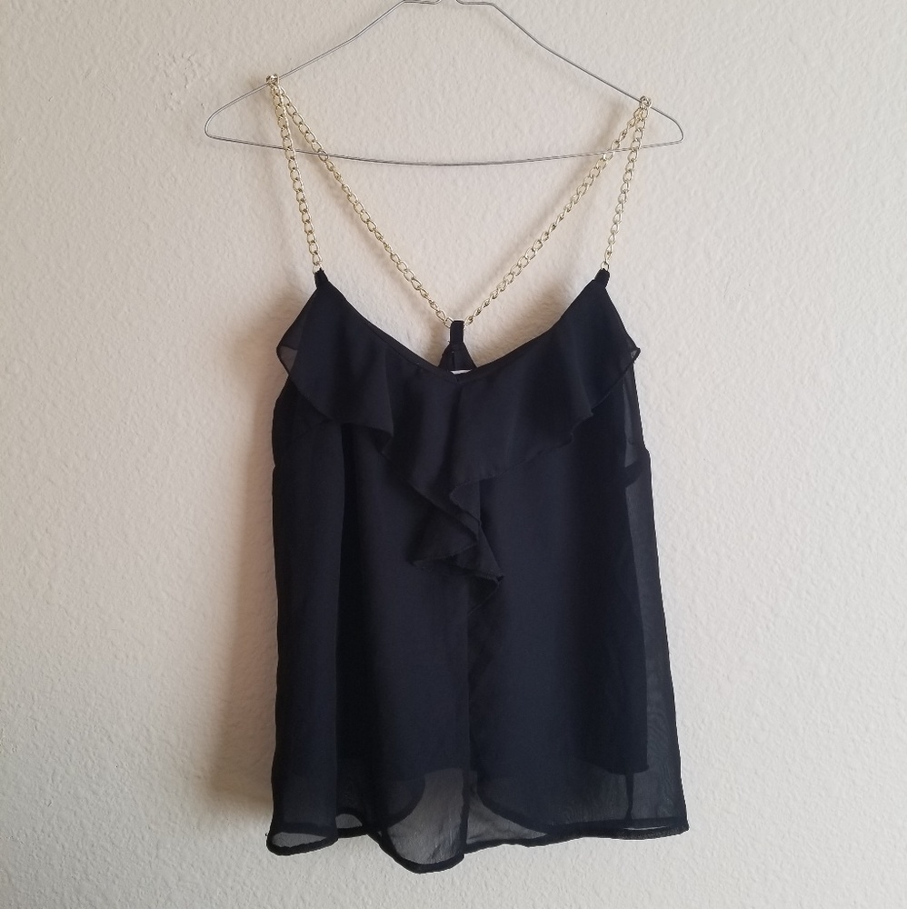 Black chiffon shirt with gold chain straps